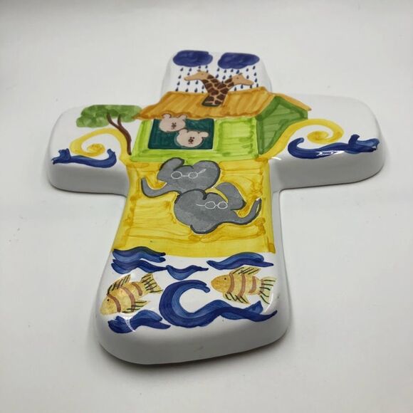 The Boozell Collection Noah's Ark Ceramic Cross Hanging Wall Art Terracotta 10in - Picture 3 of 12